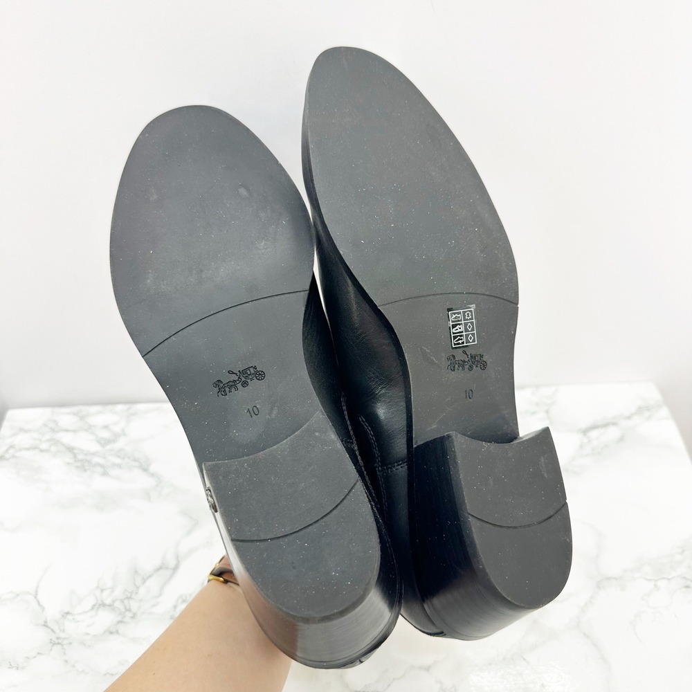 Coach Ankle Booties Womens 10 Black Leather Low Block Heel Slip On Almond Toe - Picture 7 of 7